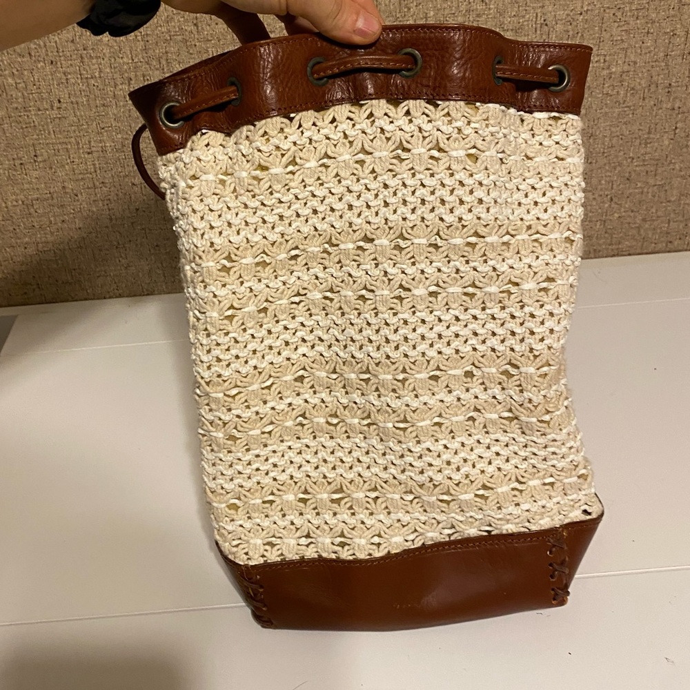 Neiman Marcus Collection Crochet Bag with Leather Bottom and Straps.